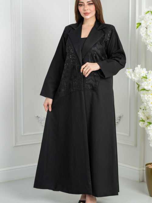 عباية بليزر تطريز اسود