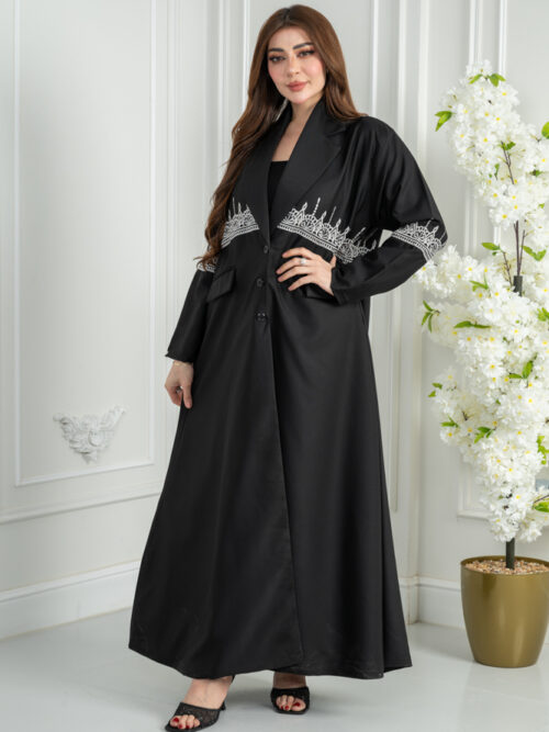 عباية بليزر بتطريز ملون نقشة كمبيوتر